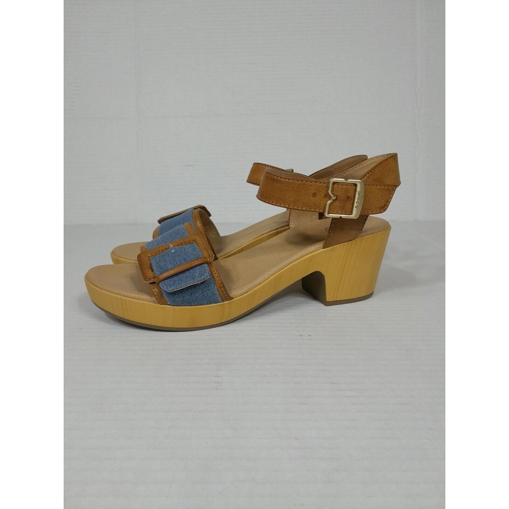 Dr. Scholls Felicity Too Sandal Block Heel Size 10 M Blue‎ Tan Cream
